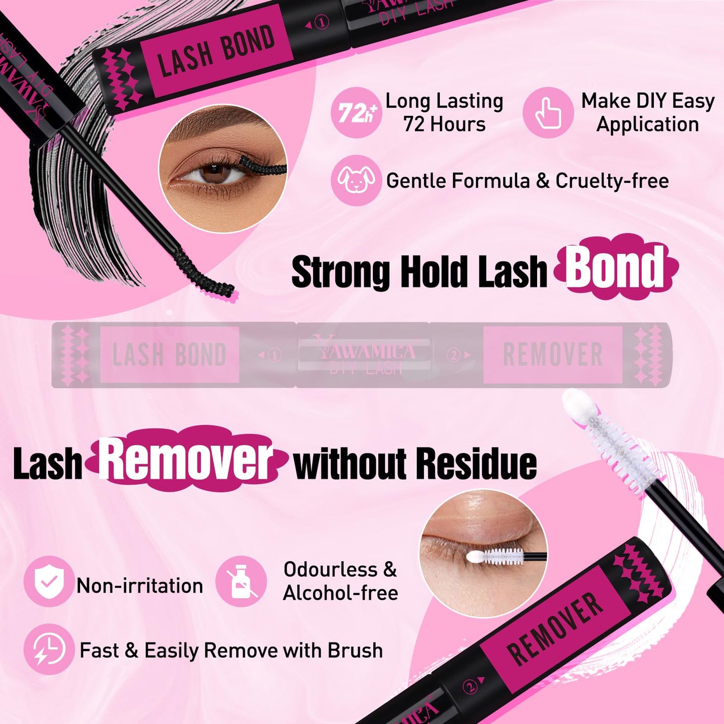 Yawamica Faux Mink Eyelash Extensions Kit, 300pcs 60D+80D+100D Individual Clusters, Black, Cruelty Free, DIY Lash Beginners