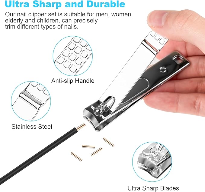 DUCOO Nail Clipper Set, 4 PCS Ultra Sharp Nail Clippers for Men, Women, Adults Toenail Fingernail Clippers, Stainless Steel Nail Cutter & File, Silver
