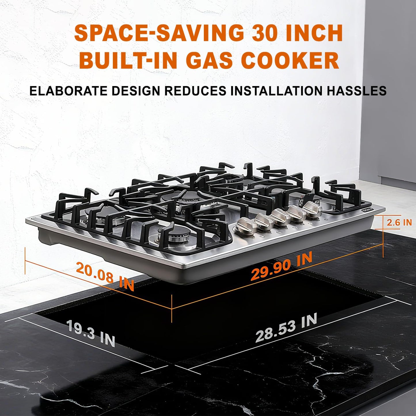 AMZRVSTUDIO Gas Cooktop 30 inch with double use griddle