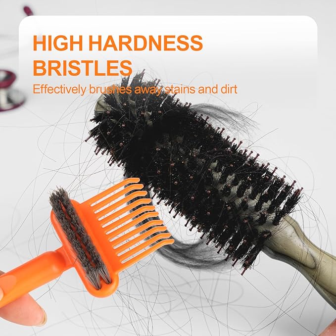 Boar Bristles Hair Brush for Women and Men, Detangling Hair Brush for Smoothing Massage Add Shine, Nylon&Boar Bristles Detangler brush for Hair Healthy (Cleaner-Orange)