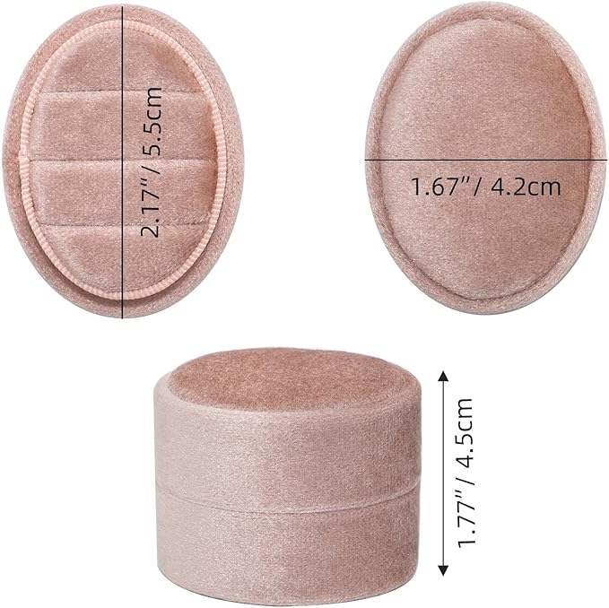 Velvet Oval Ring Box 3 Slots - Premium Wedding Three Rings Box Vintage Handmade Storage Jewelry Organizer for Proposal, Engagement, Wedding Ceremony, Christmas (Blush Peach)