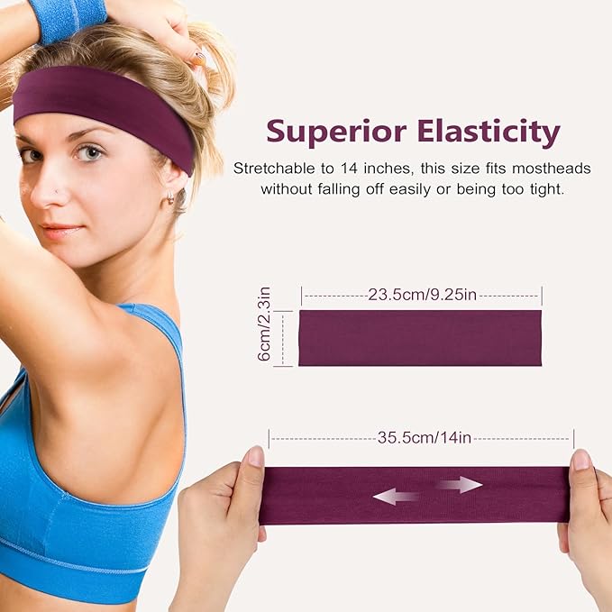 DiyJibb Headbands for Women, Stretchy Non Slip Soft Cotton Cloth Hair Bands for Sports, Workout, Yoga and Running, 7pcs