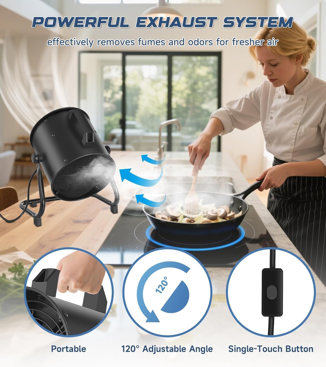 YOZON 8'' Portable Range Hood, Kitchen Exhaust Fan with Switch, Desktop Range Hood, 455 CFM Efficient Kitchen Ventilation, 120° Adjustable Angle, 8x Activated Carbon Filters for BBQ/Camping/RV