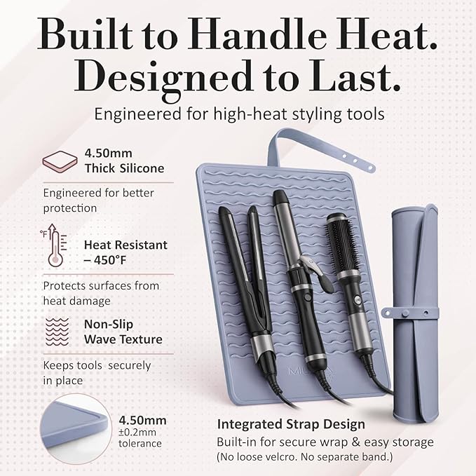 Milaya Beauty Extra Large Heat Resistant Mat for Hair Tools – Silicone Curling Iron Holder & Flat Iron Holder – Non-Slip Hot Tool Mat & Vanity Mat – Vanity Accessories for Women, Salon, Travel