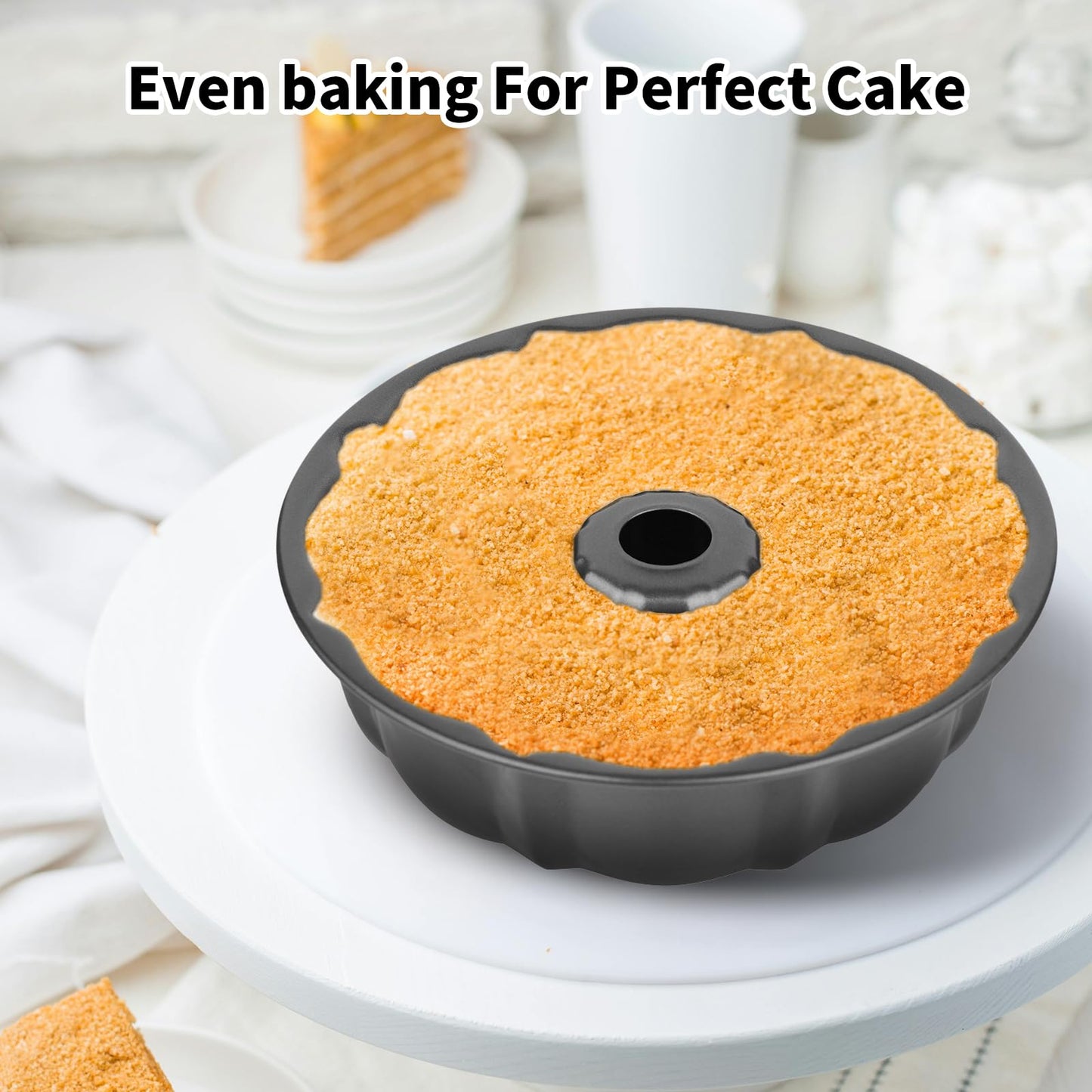 Novery 9.5" Non-stick Cake Pan, Heavy Duty Carbon Steel Fluted Tube Round Baking Pan,Buntz Pound Cake Pan Mold,Tube Bakeware,Baking Mold for Jello,Gelatin,Chocoflan,Flan - 2 PCS