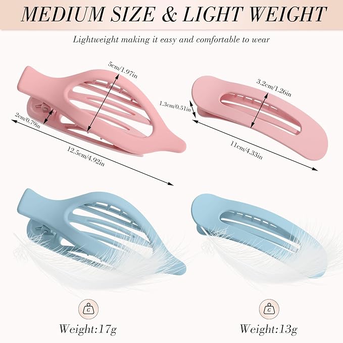 obeoby 8 PCS Flat Hair Clips, Light Colorful Flat Claw Clips 2 Styles Hair Claws for Girls Teens