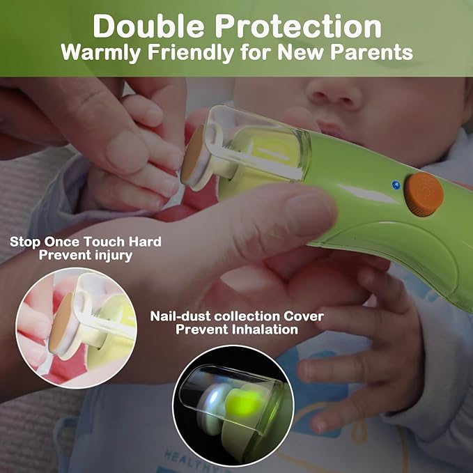 Fansidi Rechargeable Baby Nail File with 8100RPM Motor, Stepless Speed Control, Pressure-Stop Safety, Type-C Charging, Quiet Electric Nail Trimmer for Newborns, Toddlers & Adults, Fresh Mint Green