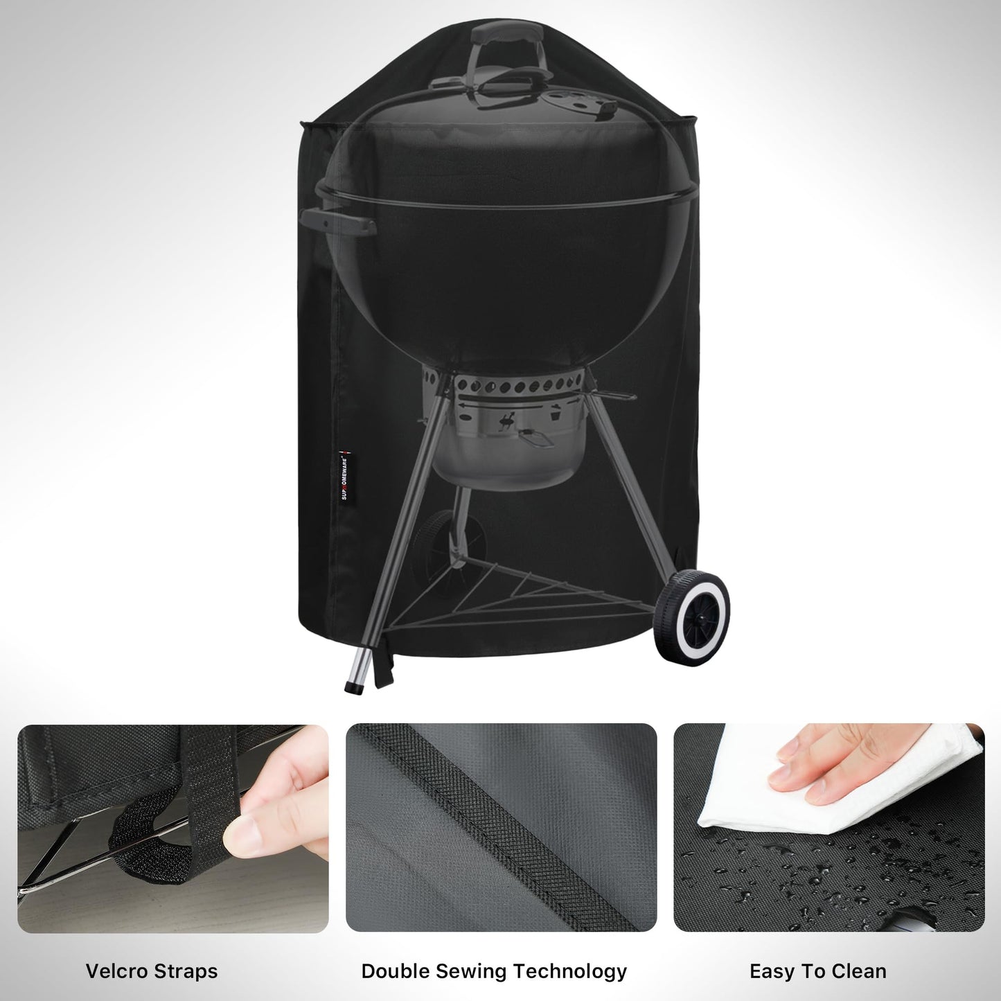 Suphomeware 22 Inch Grill Cover for Weber Kettle Charcoal, Waterproof and Heavy Duty BBQ Covers with Fade Resistant