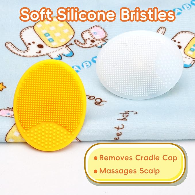 Cradle Cap Brush for Babies, Baby Bath Essentials with Silicone Scrubber Bath Sponge Dual-Sided Comb for Newborns Toddlers Boys Girls (Orange, Set of 5)