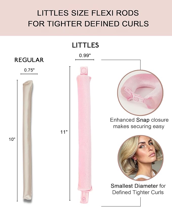 Littles Heatless Curls Overnight Rods - Upgraded Directional Grip Velvet Heatless Hair Curler to Sleep in No Heat Heatless Curling Flexi Rods Foam Hair Rollers for Blowout Look Long & Short Hair