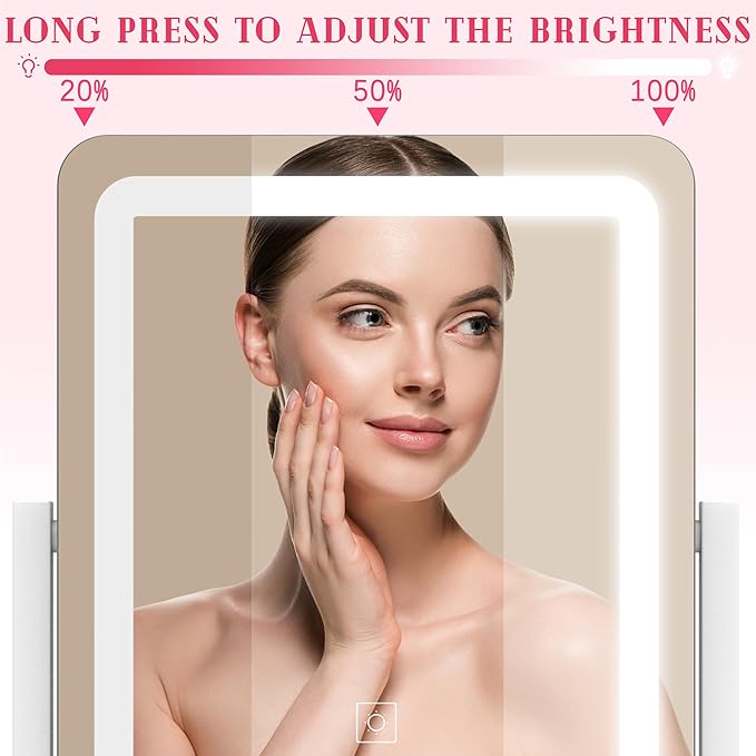 ROLOVE Vanity Mirror with Lights, 12.6"x15" LED Makeup Mirror with Lights, Smart Touch Control 3 Color Dimmable, Lighted Desk Mirror for Bedroom, Light Up Mirror