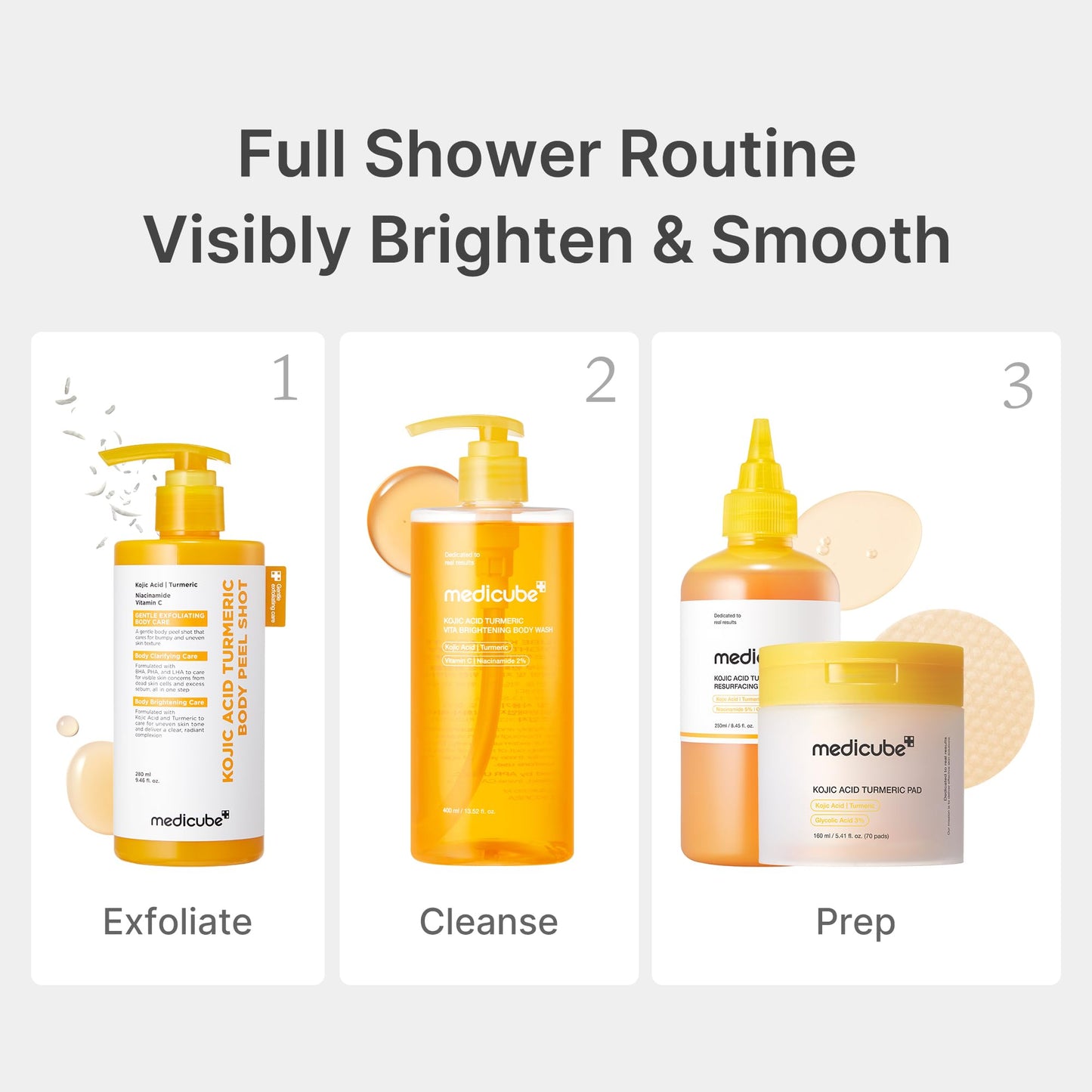 medicube Kojic Acid Turmeric Brightening Body Wash | Gentle Shower Gel for Uneven Skin | Niacinamide, Vitamin C, AHA/BHA | Deep Cleansing, Hydrating Formula | Easy and Effective, 13.52 fl.oz