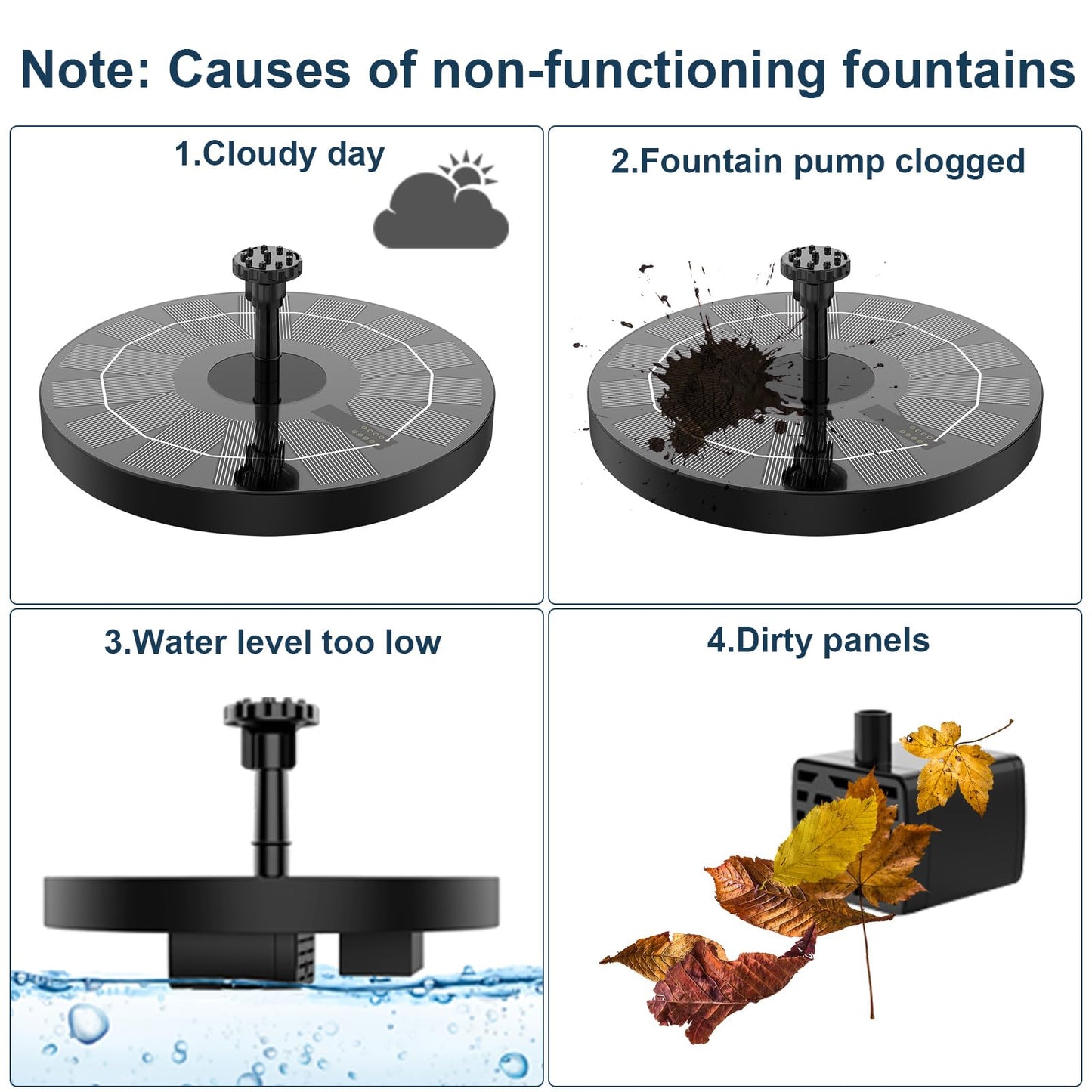 AISITIN 2.5W Solar Bird Bath Fountain, Solar Fountain for Bird Bath with 6 Nozzles, 6.7" Solar Powered Water Fountain for Garden, Ponds, Pool, Fish Tank, Outdoor and Aquarium, 2 Pack