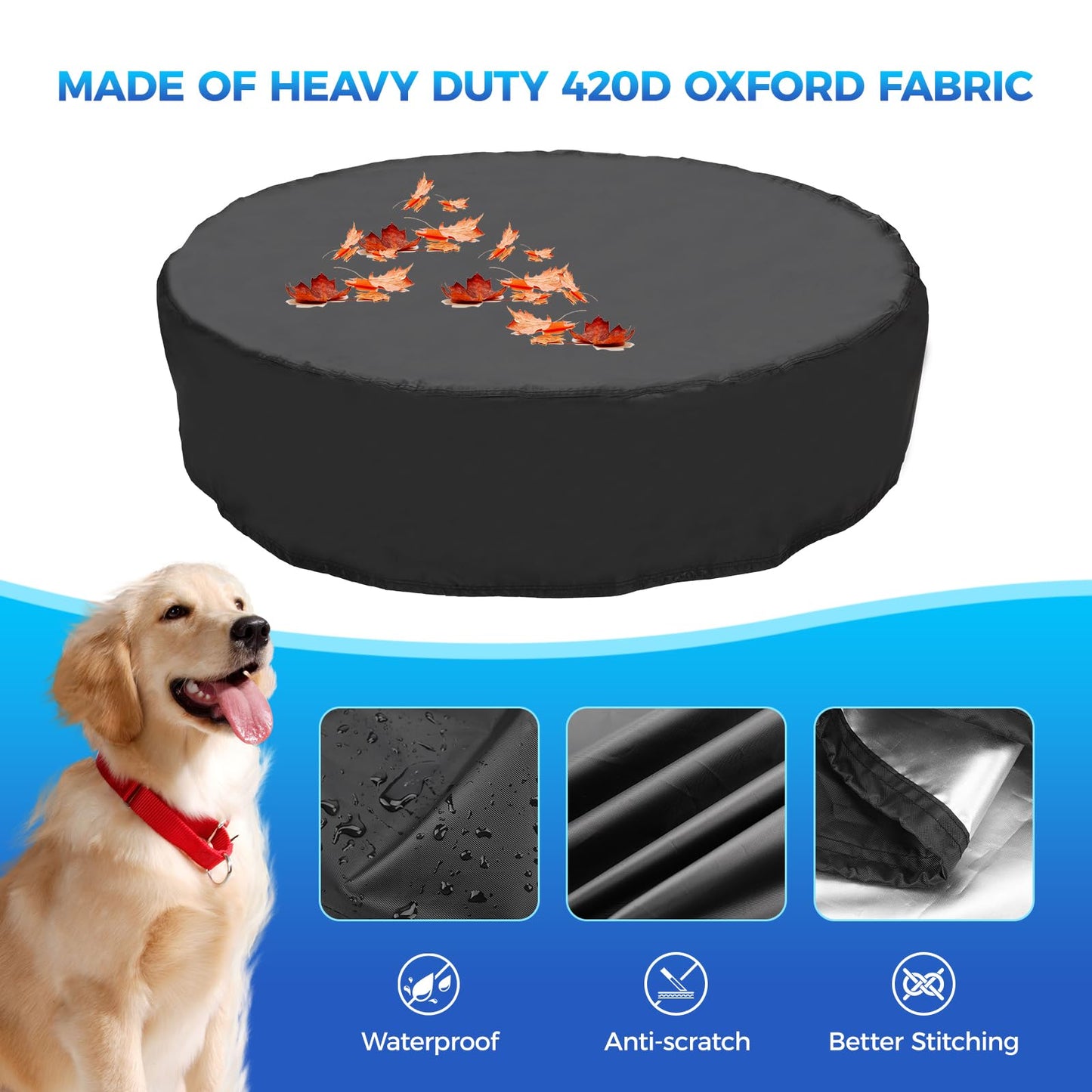 Tufmunb 120 inch Foldable Dog Pet Bath Pool Cover, Portable Round Collapsible Pool Cover with Oxford Cloth Material and Drawstring Design for Dog Pet Pool, Waterproof and Dustproof (Black)