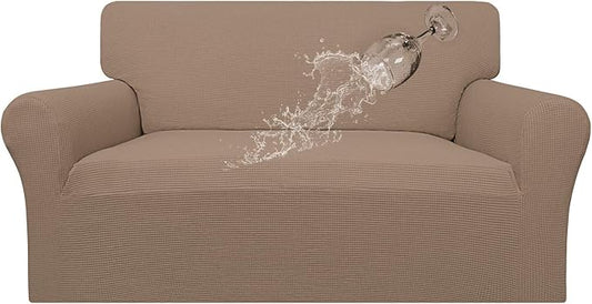 Easy-Going 100% Waterproof Loveseat Couch Cover, Dual Waterproof Sofa Cover, Stretch Jacquard Sofa Slipcover, Leakproof Furniture Protector for Kids, Pets, Dog and Cat(Loveseat, Camel)