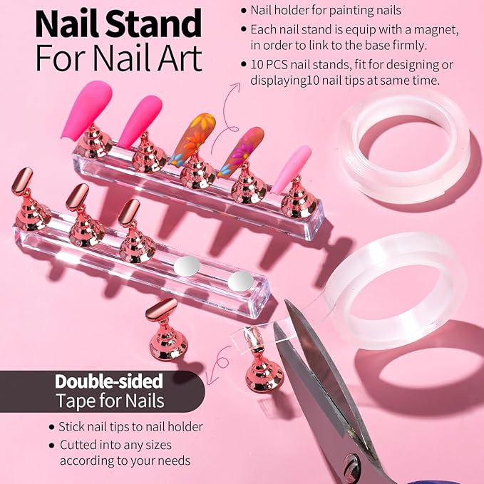 FANDAMEI Nail Design Tools, Nail Art Tools, Nail Brush, Nail Art Kit With Nail Stand, Nail Holder For Painting Nails, Nail Art Brushes, Nail Dotting Tool, Nail Art Palette, Nail Tools For Nail Art