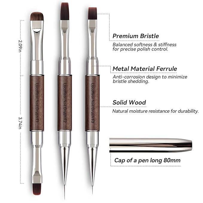 Nail Art Clean Up Brushes, Dual-End French Tip Brush 3PCS Set - Flat/Oval/Angled Dual Head Gel Nail Brushes for Polish Mistakes, Cuticle Cleaning, Acrylic & Polygel Nail Design Painting DIY Tools