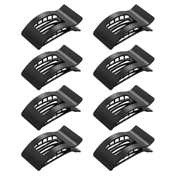 8 Pack French Flat Hair Clips for Women – Large Matte No-Slip Claw Barrettes for Thick & Thin Hair, Strong Hold Styling Accessories (Glossy Black)