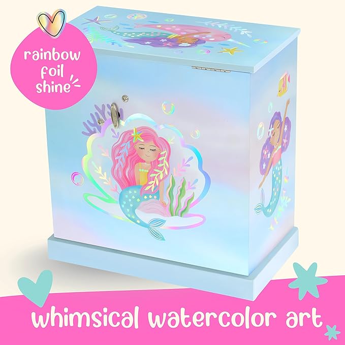 Giggle & Honey® Mermaid Musical Jewelry Box for Girls Kids Music Box with Drawers, Mermaid Mermaid Gifts for Girls, Mermaid Jewelry Boxes for Ages 3-10