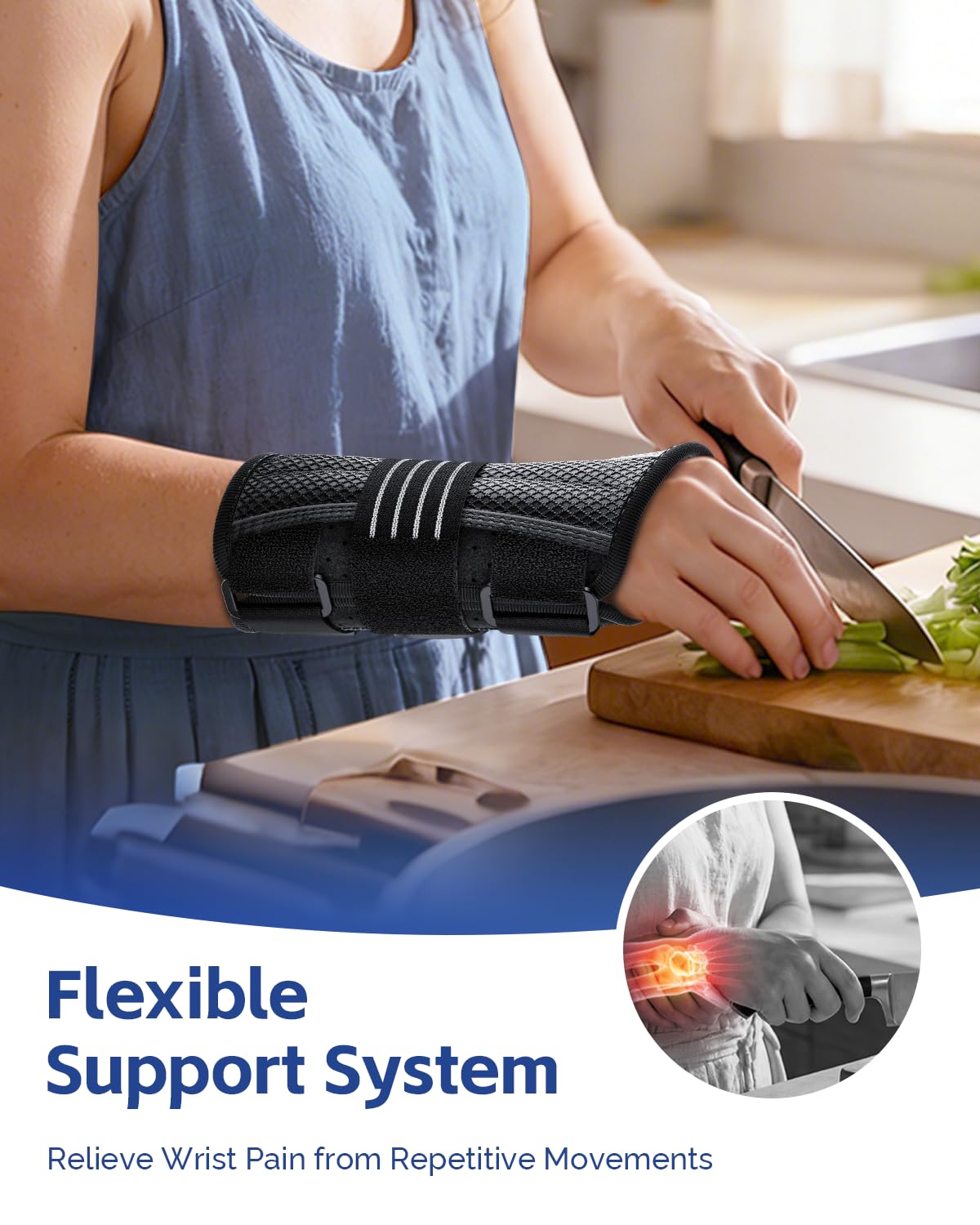 FEATOL Lightweight Carpal Tunnel Wrist Brace for Daily Work, 7 inches Comfortable & Adjustable Night Support for Women Men, Hand Brace With Splint Pain Relief for Tendonitis, Sprains, Arthritis,Left Hand, Medium