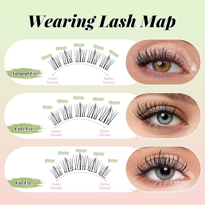 KEYYOU Naiad Lash Clusters Fairy Eyelash Extension C Curl 144Pcs Eyelash Extension Wispy Natural Invisible Band Lash with Waterproof DIY Lash Extension at Home(Naiad-C-8-16MIX)