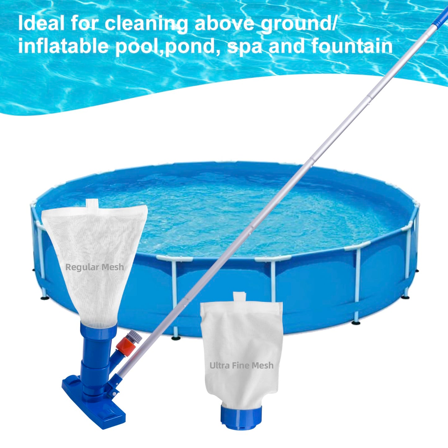 Sepetrel Upgraded Swimming Pool Spa Jet Vacuum Cleaner with Brush & 56" Pole,for Above Ground/Inflatable Pool,Hot Tub,Pond, Spa, Lake and Fountain
