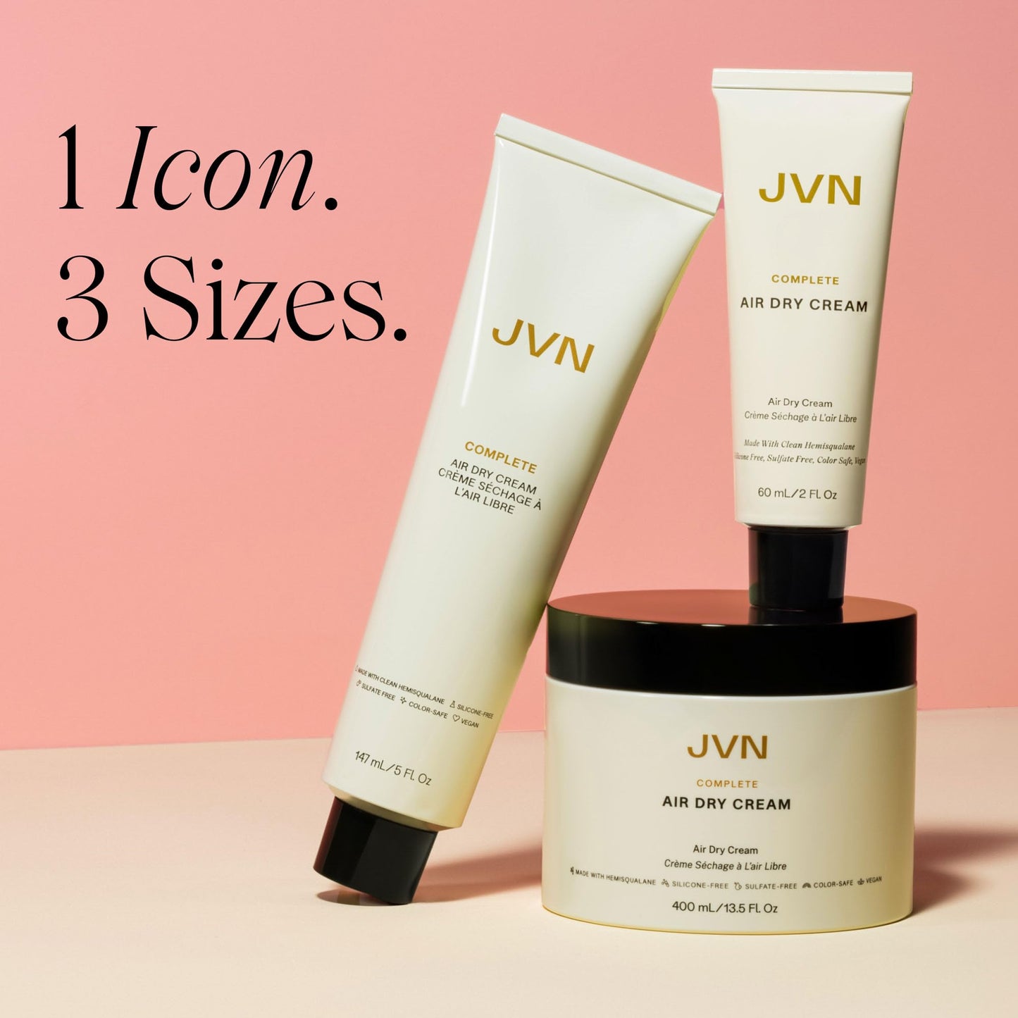 JVN No Heat Complete Air Dry Cream, 13.5 Fl Oz, Jumbo Size, Hair Smoothing Cream Enhances Your Natural Texture, Curl Cream and Wavy Hair Products, Haircare for Women and Men, Silicone Free