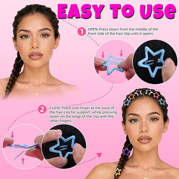 50 PCS Colorful Hair Clips Silver Star Hair Clips, 1.18 Inch Y2K Accessories Silver Snap Clip, Non-Slip Small Star Barrettes Accessories for Girls Women, Cool Ornament Set for Rave Decor