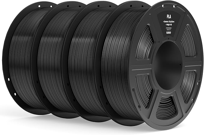 ELEGOO PLA Filament 1.75mm Black 4KG, 3D Printer Filament Dimensional Accuracy +/- 0.02mm, 4pcs 1kg Spool(2.2lbs) Fit Most FDM 3D Printers