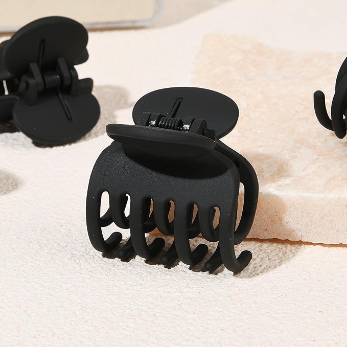 DEEKA Hair Clips Small Claw Clips for Thin Short Hair 4 Pack Double Row Teeth 1.6" Medium Matte Non-slip Accessories for Women and Girls -Black
