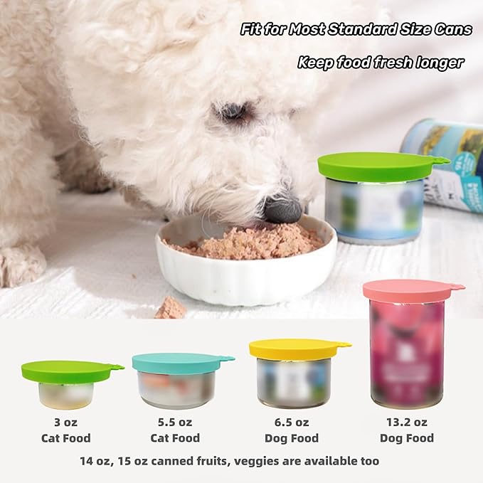 MoPawKT- Pet Food Can Covers, Silicone Can Lids for Cat/Dog Food, Universal 3 Sizes for Most of Standard Food Cans, BPA Free Reusable (2 lids+1 spoon)