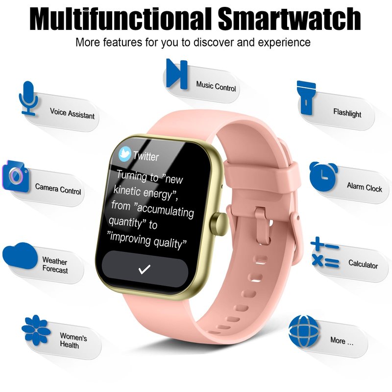 Smart Watch for Men Women, 2026 Release (Answer/Make Call) 1.96" HD Fitness Tracker Running Watch,IP68 Waterproof, Pedometer,Step/Sleep/Heart Rate Monitor,110+ Sport Mode Smartwatch for Android,Pink