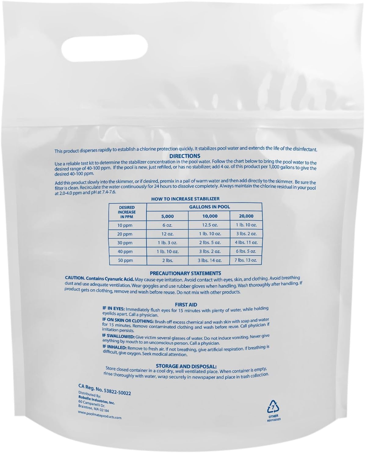 Pool Mate 4-Pounds Premium Pool Stabilizer and Conditioner, Concentrated Cyanuric Acid for Pools, Helps Chlorine Last Longer