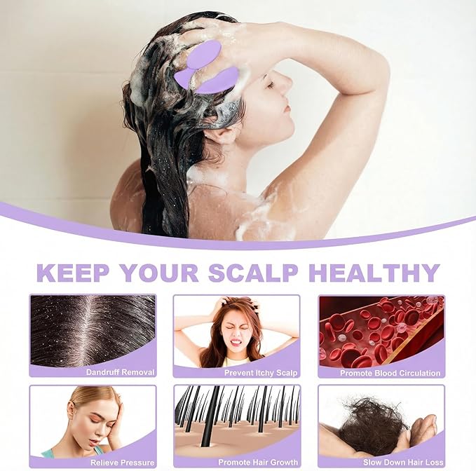 Silicone Scalp Massager Shampoo Brush, Scalp Brush for Hair Growth & Dandruff Removal, Hair Scrubber Scalp Stimulator Exfoliator Brush with Soft Bristles for Wet Dry Scalp Care (Light Purple)