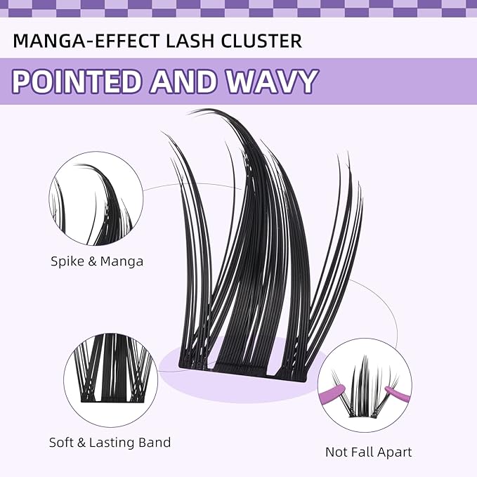 B&Q Manga Lash Clusters Kit Anime Lashes 10-18mm Mixed 120pcs Eyelash Extension Kit Thick Curly Manga Style Feature Spike Eyelash Clusters Perfect Choice for Beginners at Home(KIT-Anime 03)