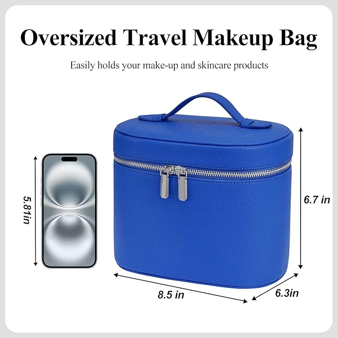 honitty Makeup Bag, Travel Make up Case with Compartments and Handle, Portable Cosmetic Organizer Bags,Toiletry Bag for Women
