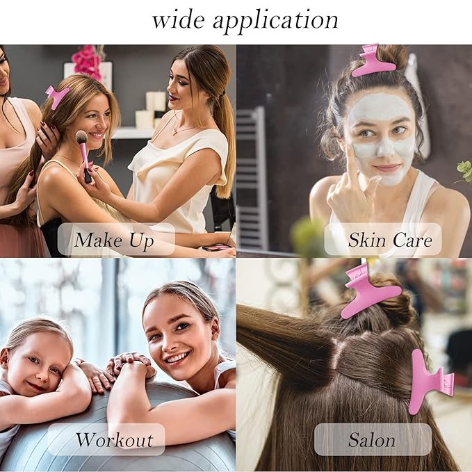 Hair Clips for Styling and Sectioning - 12 Pack Pink Butterfly Clamps for Hair Conditioning, Blow Drying, Cutting, Coloring