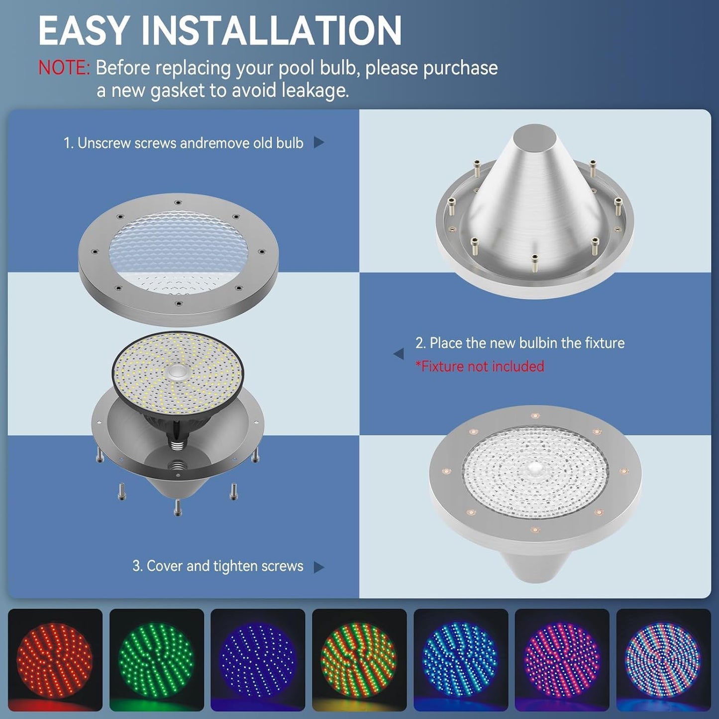 CEDIO LED Pool Light Bulb for Inground Pool, 2026 Upgraded 120V RGB Color Changing Pool Lights Underwater Pool Light with Remote Control, E26/E27 Replacement Pool Light (Pool Light Bulb Black)