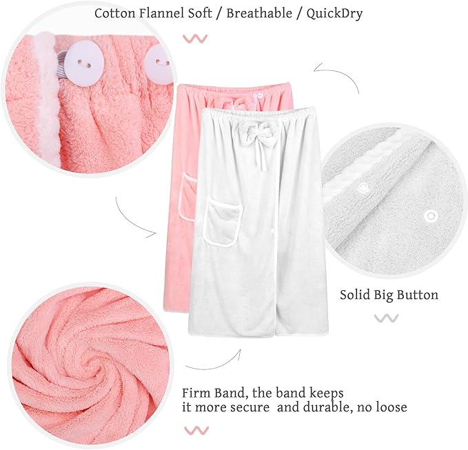 Towel Wrap Women Shower Robe Adjustable Closure Bathrobe with Hair Drying Towel & Spa Wraps