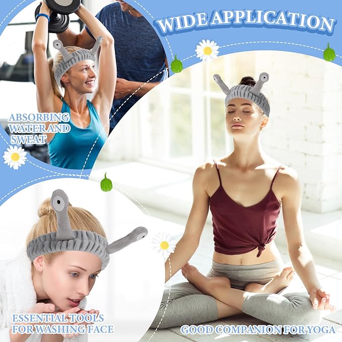 Snail Headband for Face Washing, Spa Makeup, Sports - Cute Coral Fleece Elastic Headband with Creative Hair Accessories