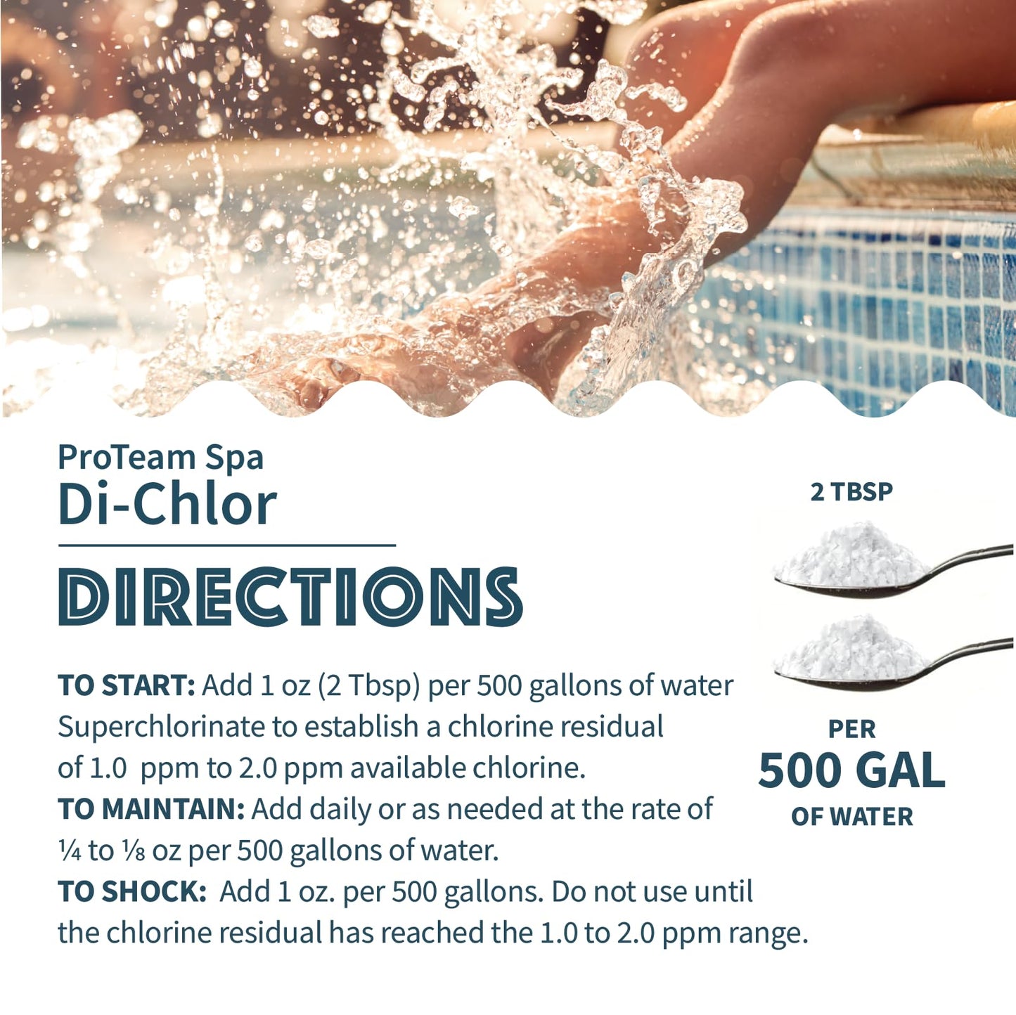 ProTeam Spa Di-Chlor - Hot Tub Chlorine for Hot Tubs and Spa Sanitizer for Hot Tub with SplashWiz Hot Tub Chemicals Care Guide - Made in USA (1 lb)