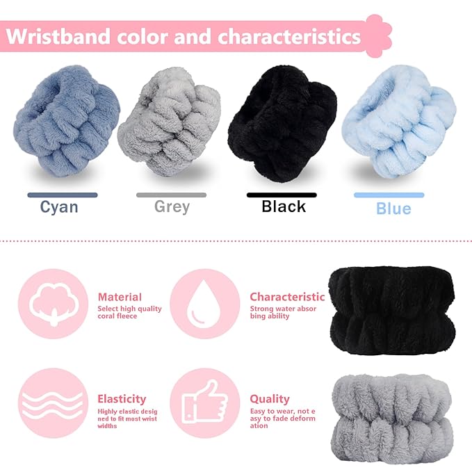8pcs Wrist Bands for Washing Face, Absorbent Face Washing Wristbands, Microfiber Women's Spa Wrist Towels, Stretchy Wash Band for Man, Prevent Water from Spilling Down Your Arms
