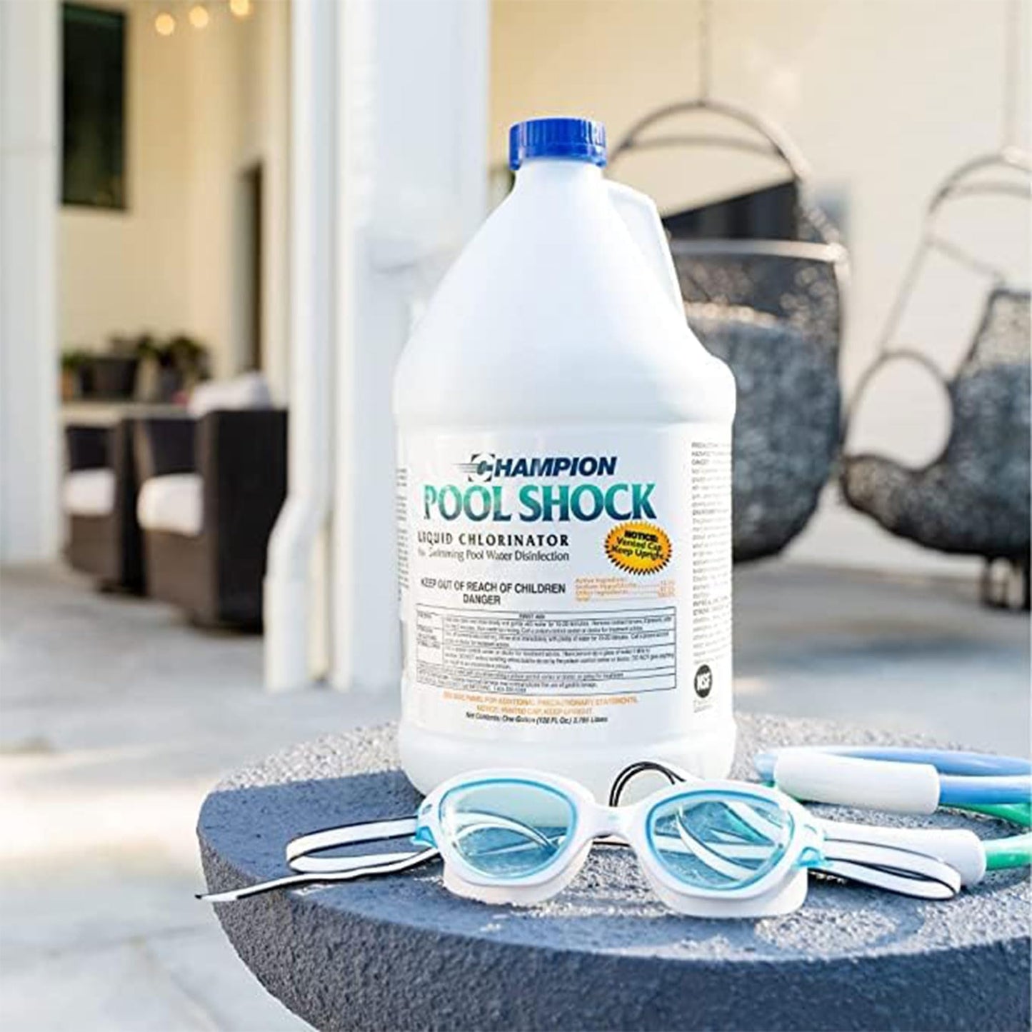 Champion 2-Pack Pool Shock, 12.5 Liquid Chlorinator for Swimming Pools, 1 Gallon Each - Fast-Acting Sodium Hypochlorite Sanitizer, Ready to Use, Non-Staining, Non-Scaling, Commercial Grade