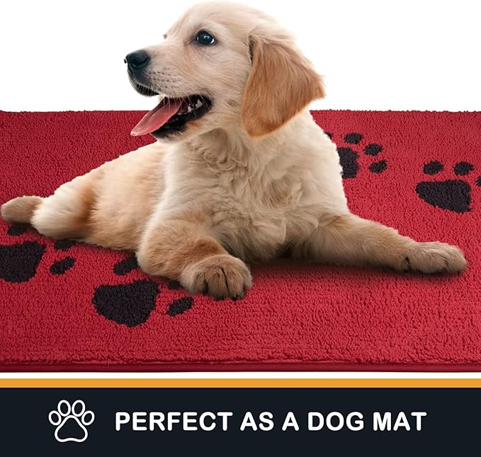 PURRUGS Dirt Trapping Door Mat 32" x 47", Non-Skid/Slip Machine Washable Microfiber Entrance Rug, Shoes Scraper, Dog Doormat, Super Absorbent Floor Mat for Muddy Wet Shoes and Paws, Red