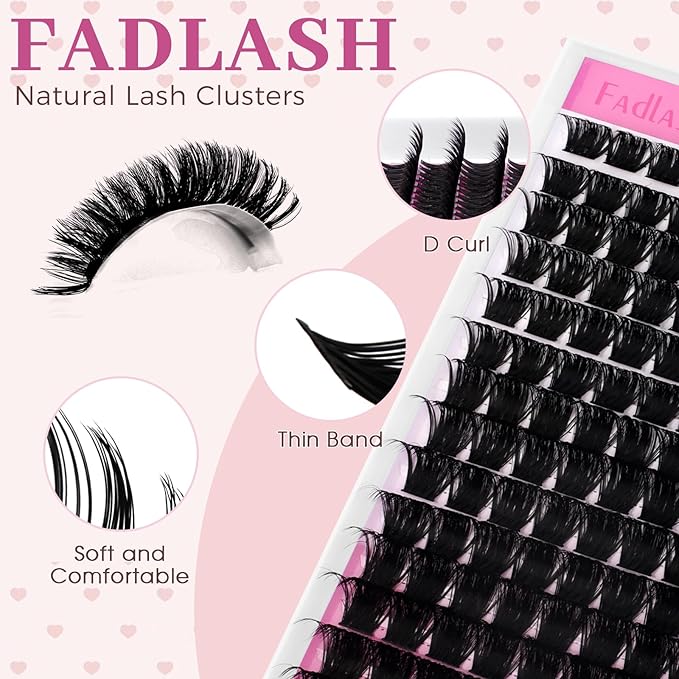 FADLASH Fluffy Lash Clusters 200D Eyelash Clusters 12-18mm Individual Clusters Eyelash Extensions Volume Lash Extensions DIY at Home (200D, 12-18mm)