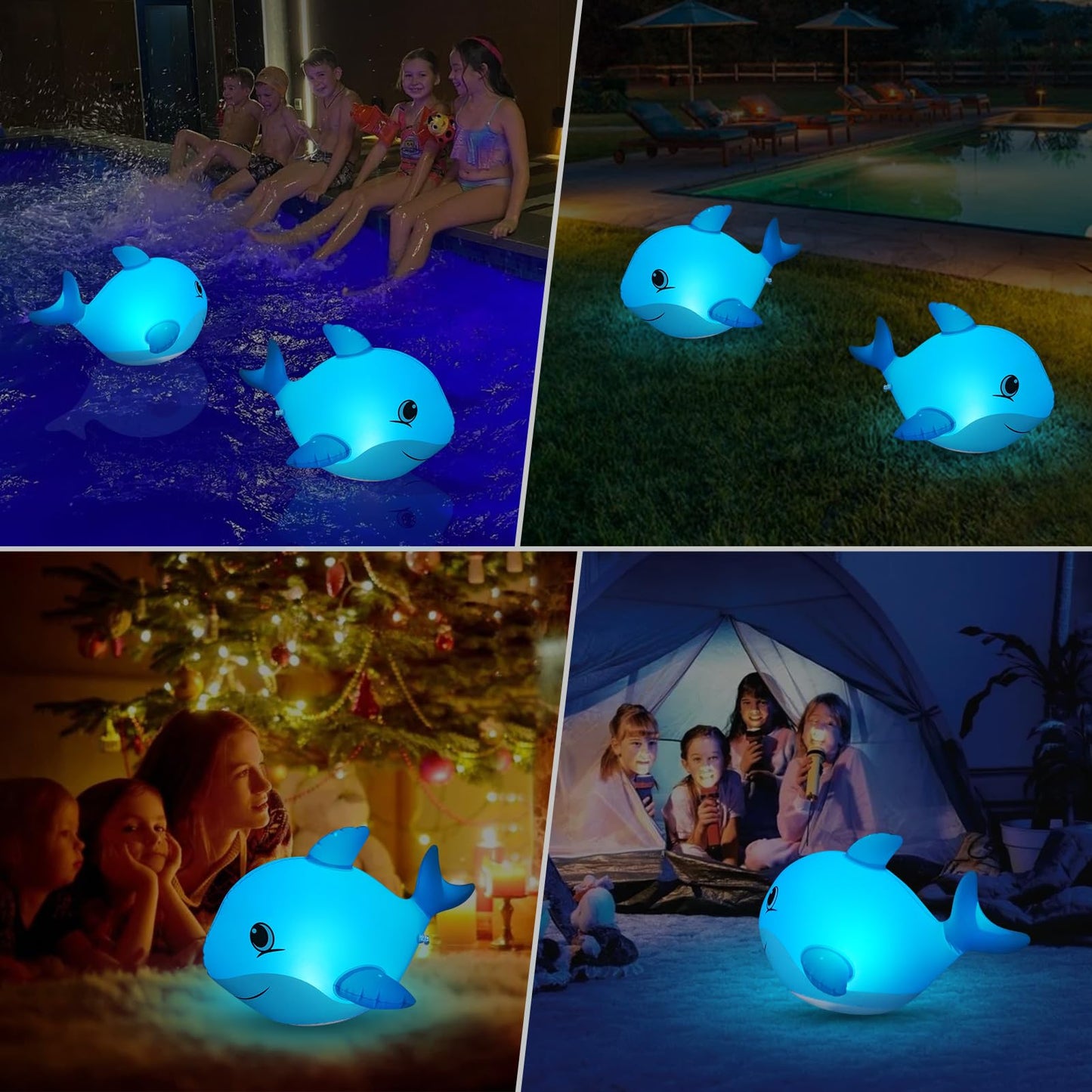Goallim Solar Floating Pool Lights Dolphin, Glow in the Dark Solar Pool Lights that Float, IP68 Wateproof Inflatable Solar Floating Lights for Pool Pond Wedding Party Decorations - 2PC