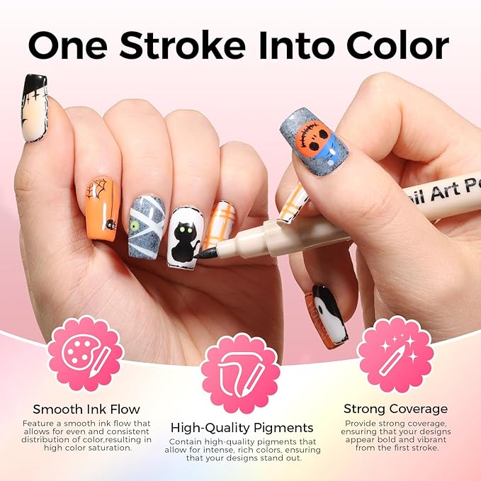 18 Colors Nail Art Pens Set, 3D Nail Polish Pens Quick-Drying Acrylic Paint Markers, Dotting Liner Brush for DIY Nail Design, Home & Salon Manicure Tools