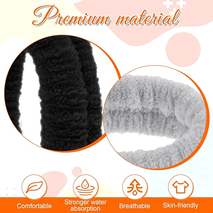 2Pcs Spa Headband, Head Bands Mens Hair Band Makeup Headband for Washing Face Absorbent Elastic Skin Care Headband Wrap for Women Yoga Sports Shower Exercise