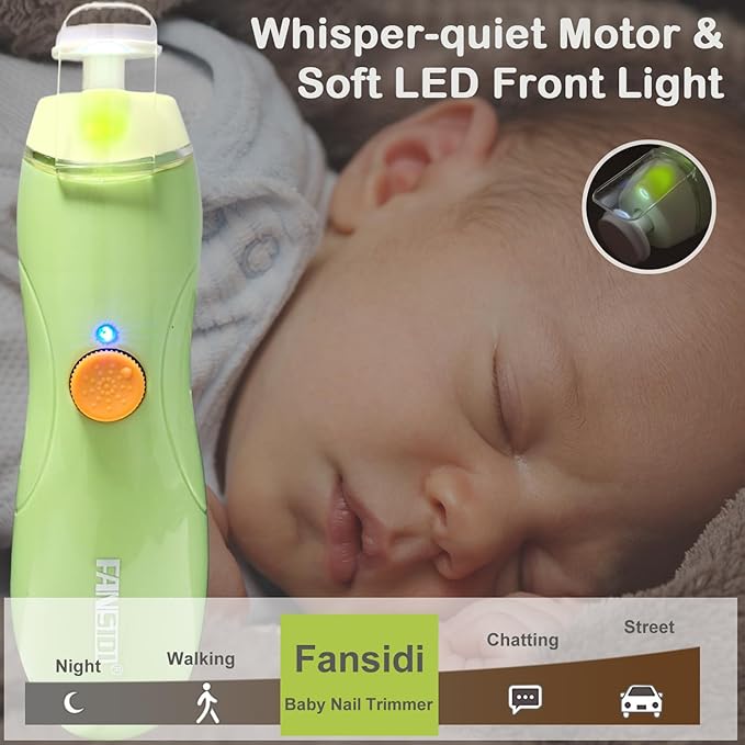 Fansidi Rechargeable Baby Nail File with 8100RPM Motor, Stepless Speed Control, Pressure-Stop Safety, Type-C Charging, Quiet Electric Nail Trimmer for Newborns, Toddlers & Adults, Fresh Mint Green