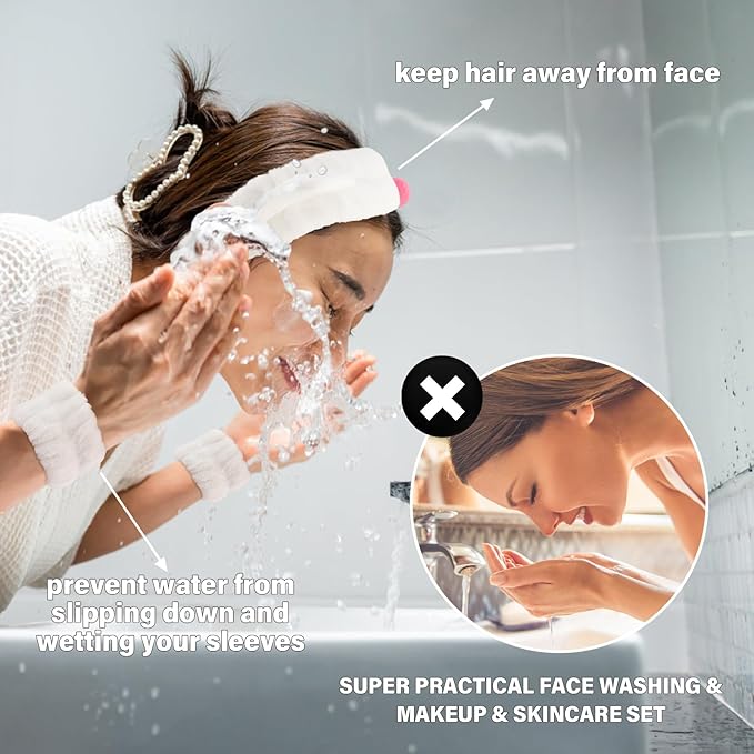 Canitor Kitty Spa Headband with Wrist Bands for Girl Cute Birthday Gifts Skincare Makeup Face Wash Headband Skin Care for 3 4 5 6 7 8 9 Year Old Gifts Accessories